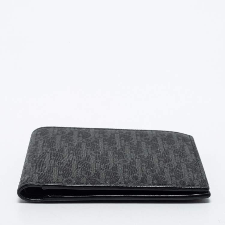 Pre Owned Dior Homme Black Oblique Coated Canvas Bifold Compact Wallet