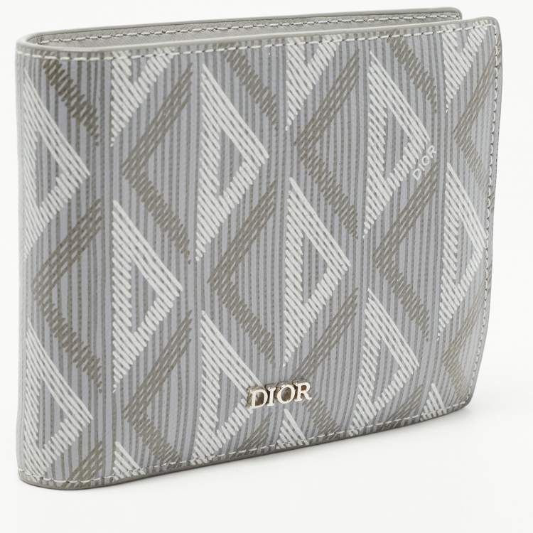 Pre Owned Dior Grey CD Diamond Coated Canvas Bifold Compact Wallet 