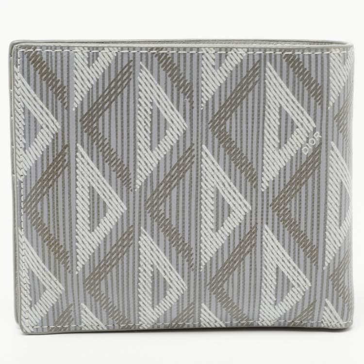 Pre Owned Dior Grey CD Diamond Coated Canvas Bifold Compact Wallet 