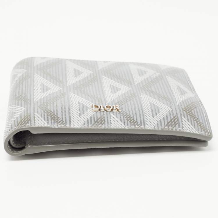 Pre Owned Dior Grey CD Diamond Coated Canvas Bifold Compact Wallet 
