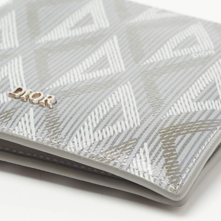 Pre Owned Dior Grey CD Diamond Coated Canvas Bifold Compact Wallet 