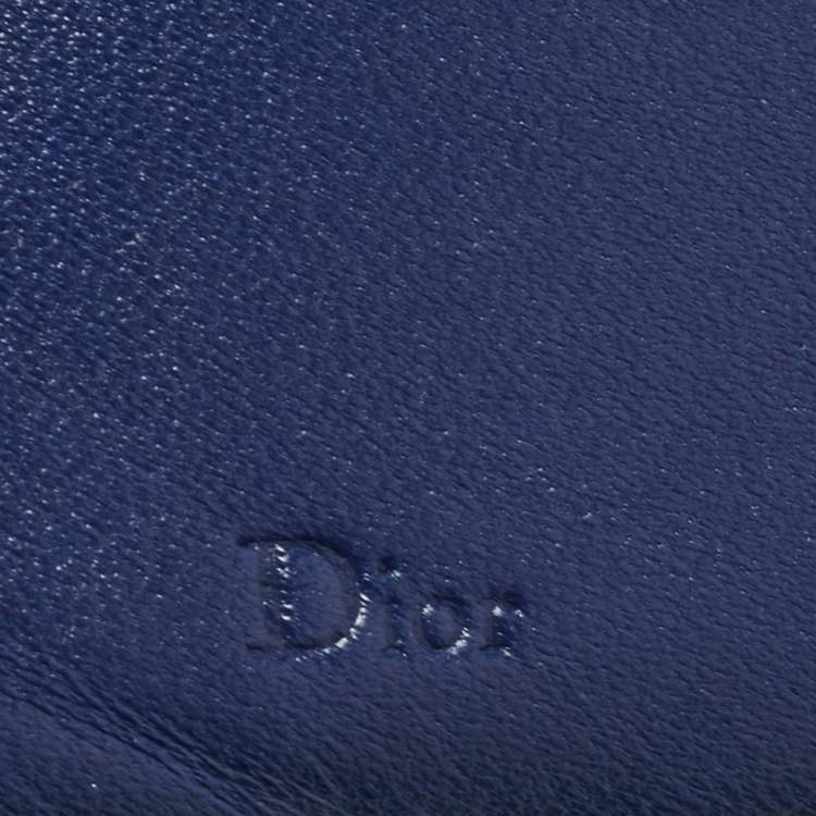 Pre Owned Dior Navy Blue Watersnake Leather Metal Edge Bifold Wallet 