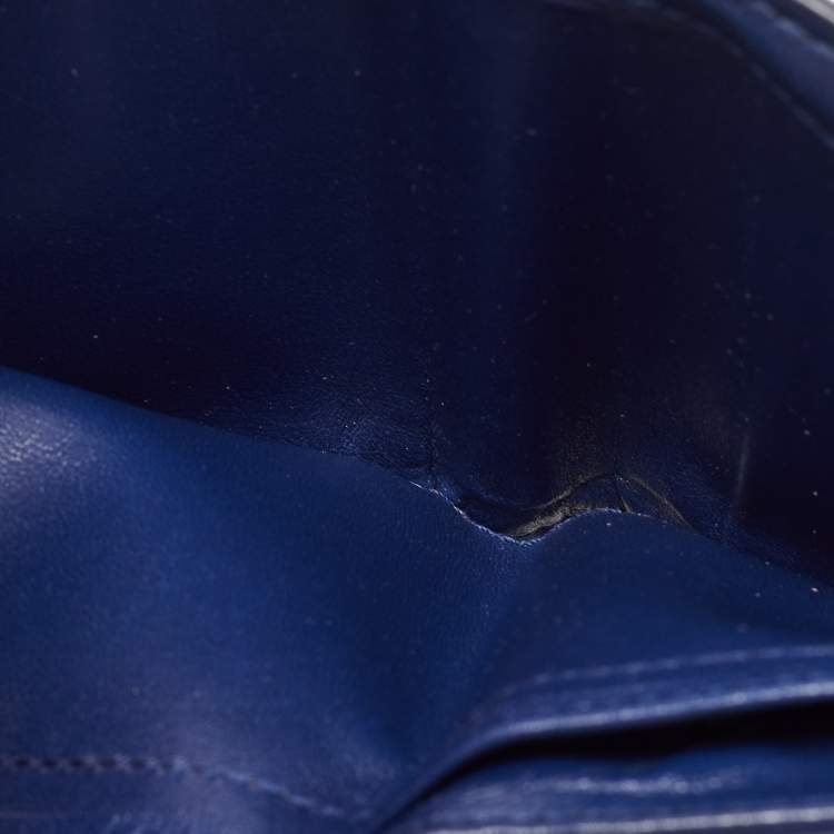 Pre Owned Dior Navy Blue Watersnake Leather Metal Edge Bifold Wallet 