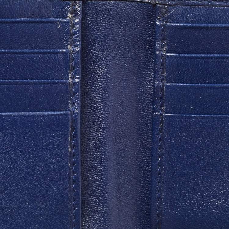 Pre Owned Dior Navy Blue Watersnake Leather Metal Edge Bifold Wallet 
