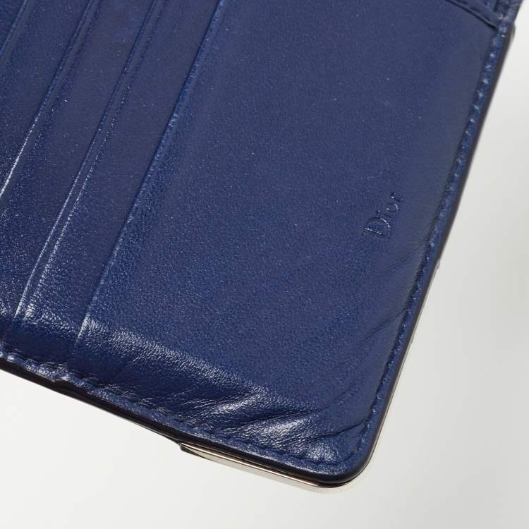 Pre Owned Dior Navy Blue Watersnake Leather Metal Edge Bifold Wallet 