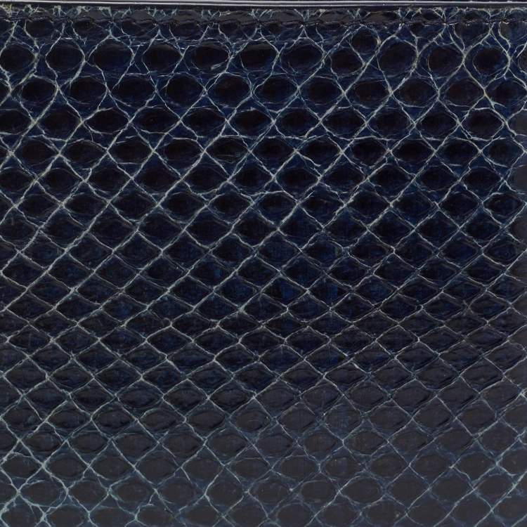 Pre Owned Dior Navy Blue Watersnake Leather Metal Edge Bifold Wallet 