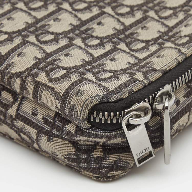 Pre Owned Dior Blue/Beige Oblique Jacquard Canvas Crossbody Pouch