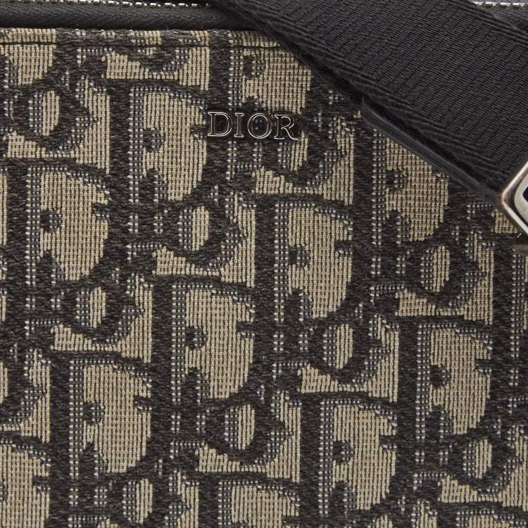 Pre Owned Dior Blue/Beige Oblique Jacquard Canvas Crossbody Pouch