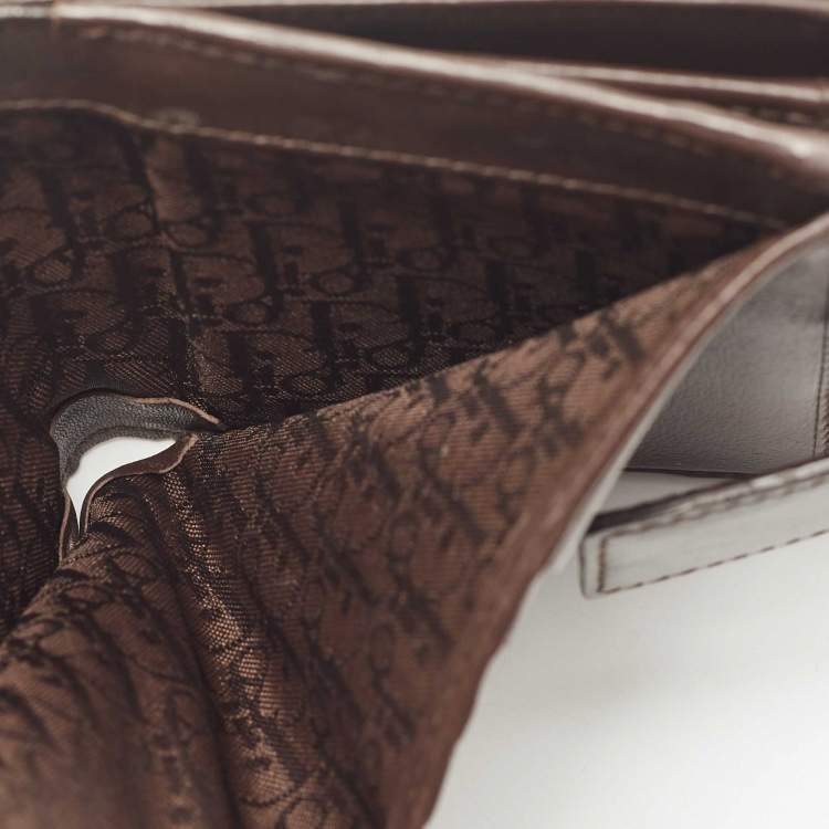 Pre Owned Dior Brown/Beige Calfhair and Leather D Ring Flap Compact Wallet