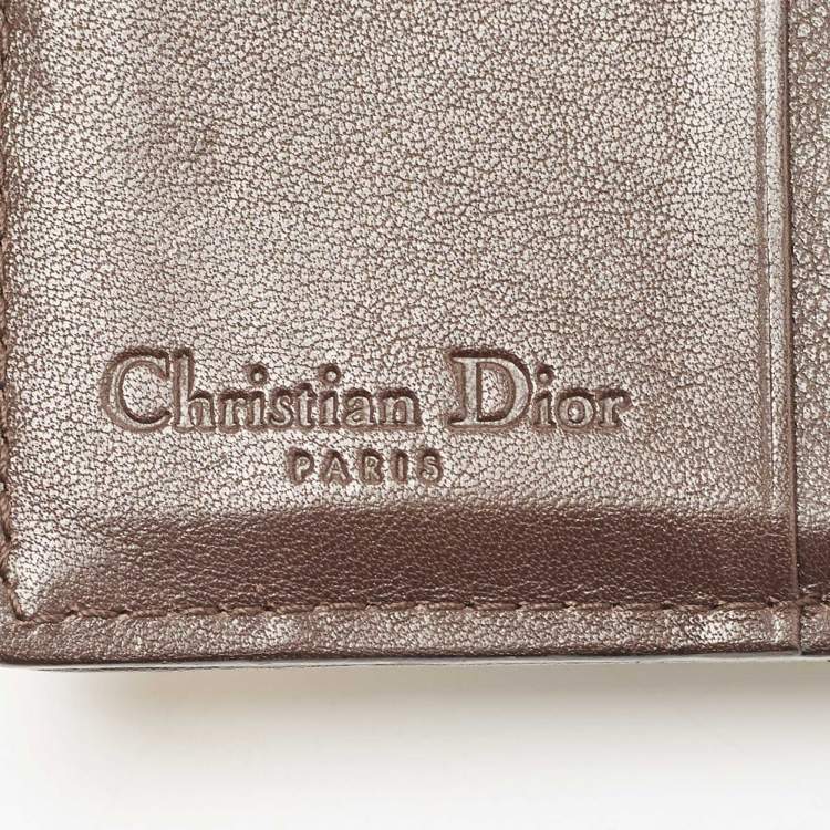 Pre Owned Dior Brown/Beige Calfhair and Leather D Ring Flap Compact Wallet