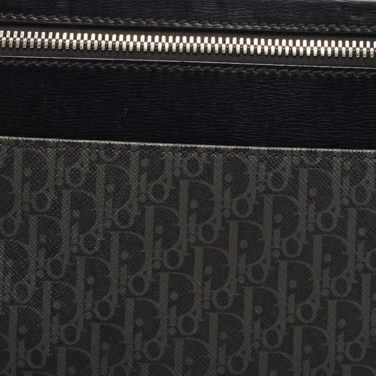 Pre Owned Dior Black Oblique Coated Canvas and Leather Zip Pouch