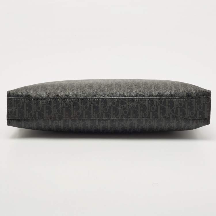 Pre Owned Dior Black Oblique Coated Canvas and Leather Zip Pouch