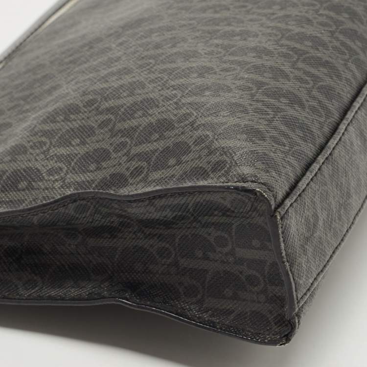 Pre Owned Dior Black Oblique Coated Canvas and Leather Zip Pouch