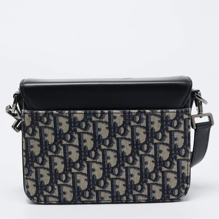 Pre Owned Dior Black/Blue Oblique Canvas and Leather Lock Messenger Bag