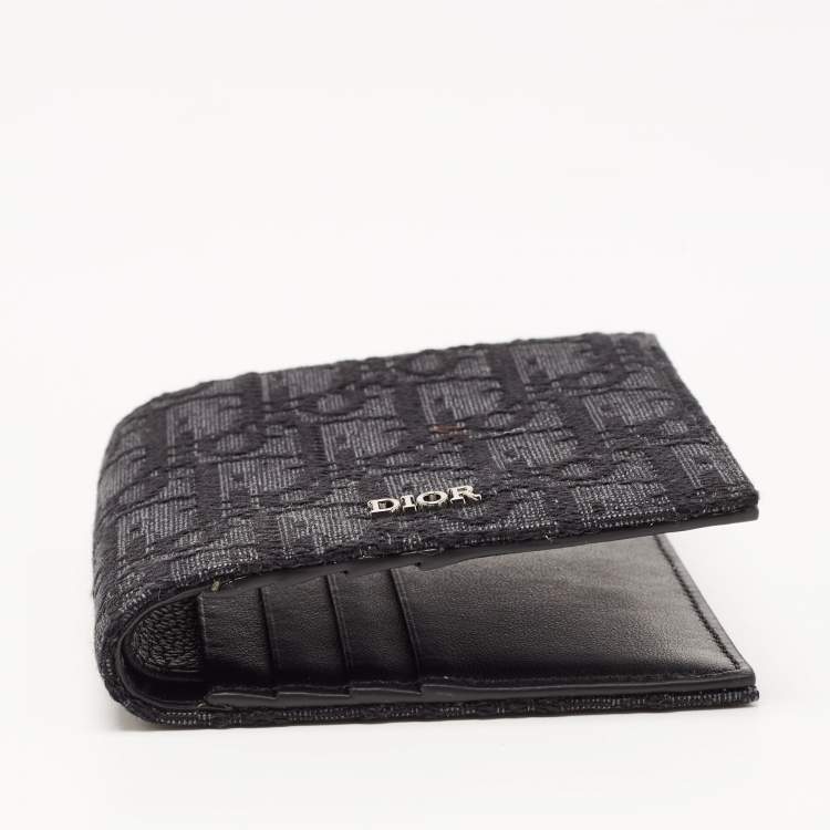 Pre Owned Dior Black Oblique Jacquard Bifold Wallet