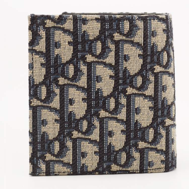 Pre Owned Dior Black/Beige Oblique Jacquard Bifold Wallet
