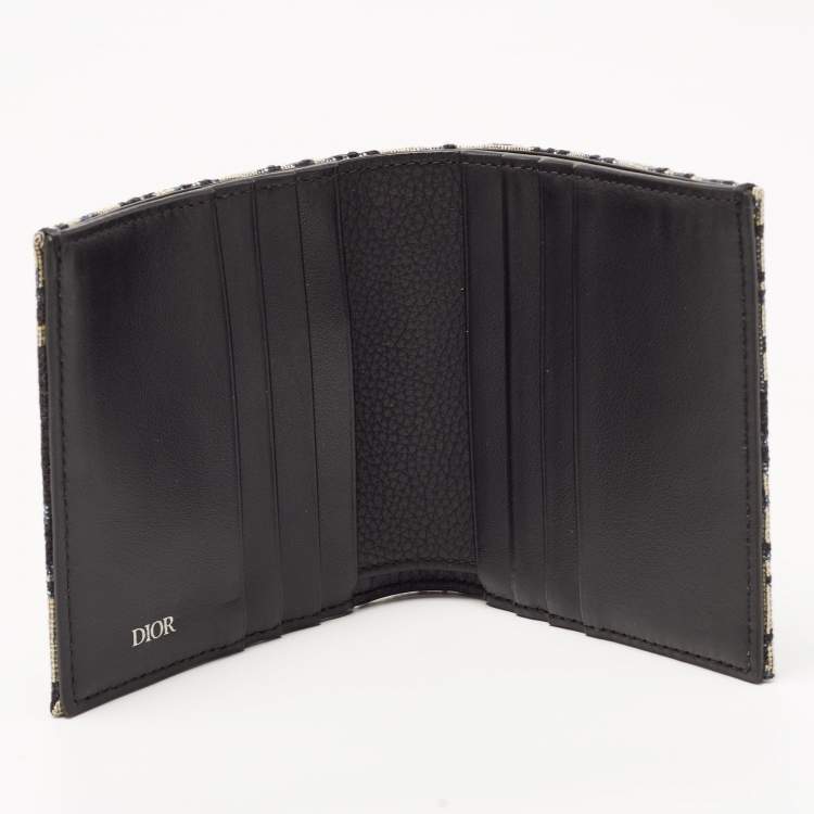 Pre Owned Dior Black/Beige Oblique Jacquard Bifold Wallet