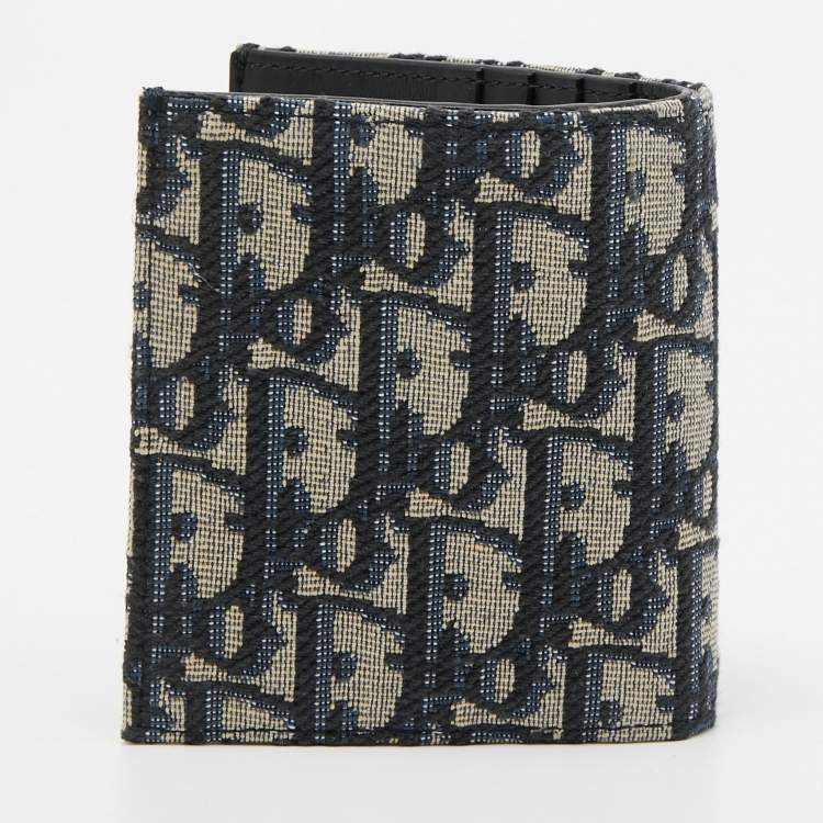 Pre Owned Dior Black/Beige Oblique Jacquard Bifold Wallet