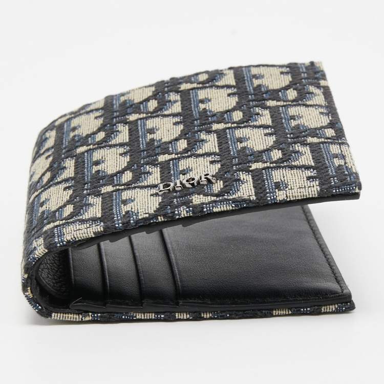 Pre Owned Dior Black/Beige Oblique Jacquard Bifold Wallet