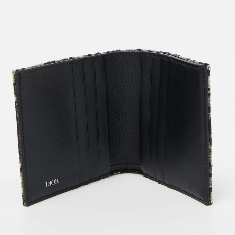 Pre Owned Dior Black/Beige Oblique Jacquard Bifold Wallet