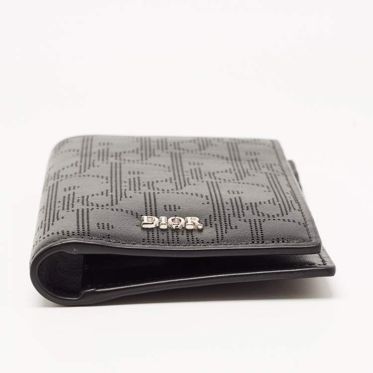 Pre Owned Dior Black Oblique Galaxy Leather Bifold Card Holder