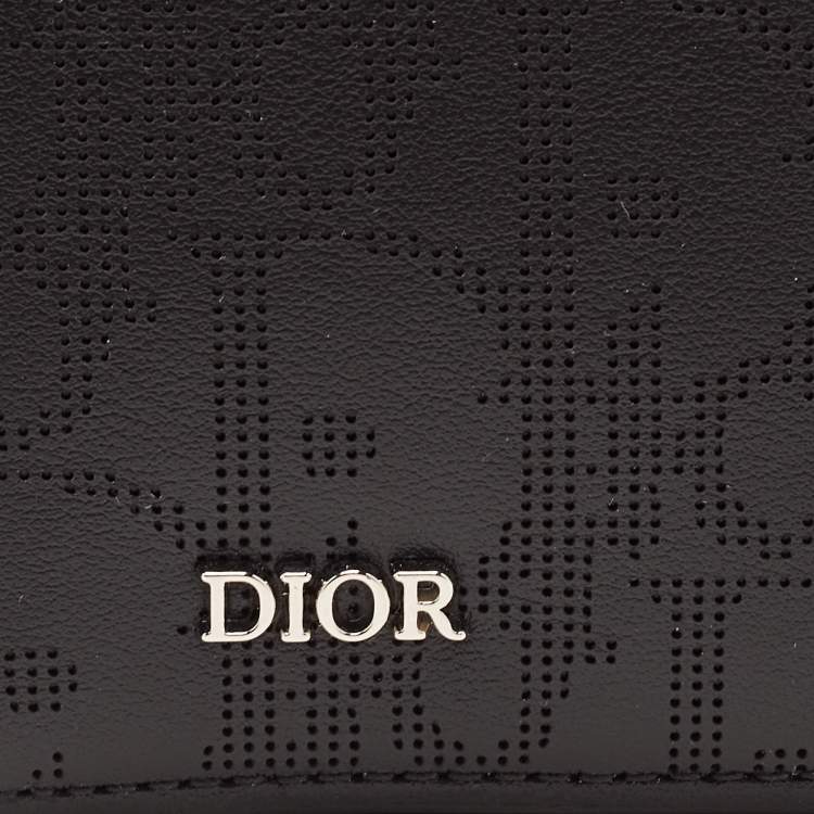Pre Owned Dior Black Oblique Galaxy Leather Bifold Card Holder