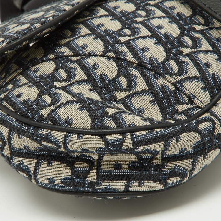 Pre Owned Dior Homme Blue/Black Oblique Canvas and Leather Saddle Sling Bag