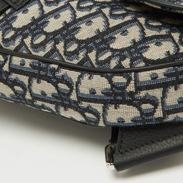 Pre Owned Dior Homme Blue/Black Oblique Canvas and Leather Saddle Sling Bag