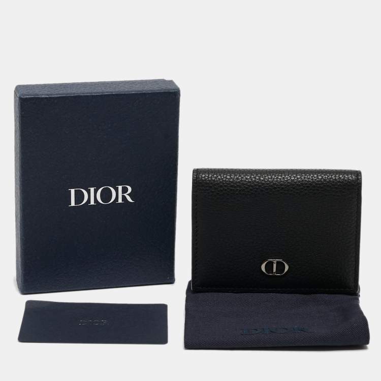 Pre Owned Dior Black Grained Leather Bifold Card Holder