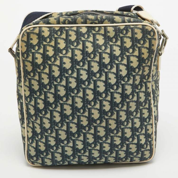 Pre Owned Dior Navy Blue/Off White Oblique PVC and Patent Leather Trotter No. 1 Messenger Bag