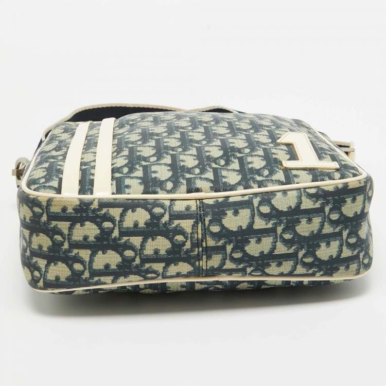 Pre Owned Dior Navy Blue/Off White Oblique PVC and Patent Leather Trotter No. 1 Messenger Bag