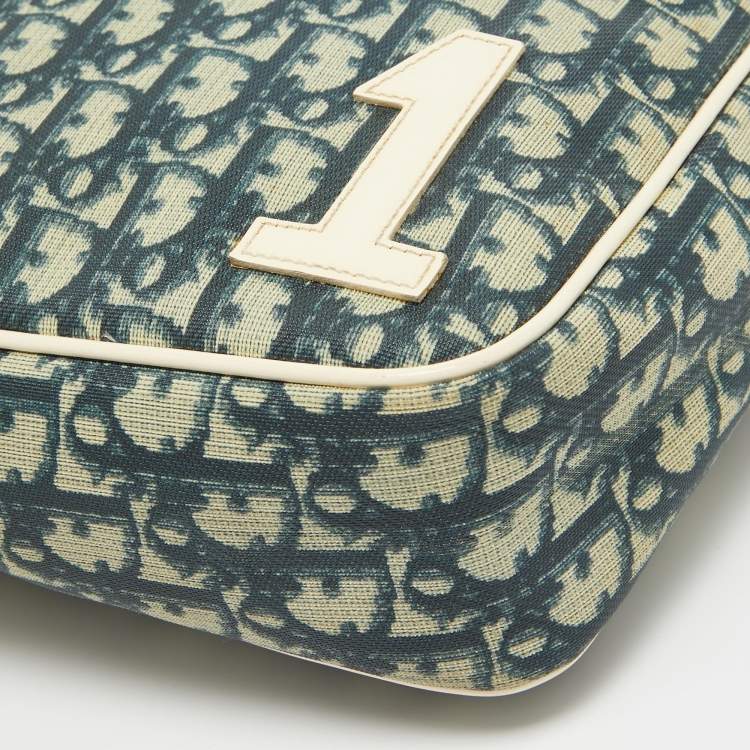 Pre Owned Dior Navy Blue/Off White Oblique PVC and Patent Leather Trotter No. 1 Messenger Bag