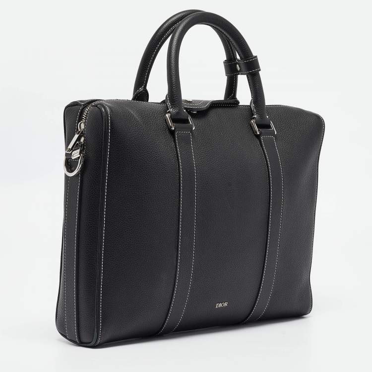 Pre Owned Dior Black Leather Lingot Briefcase Bag