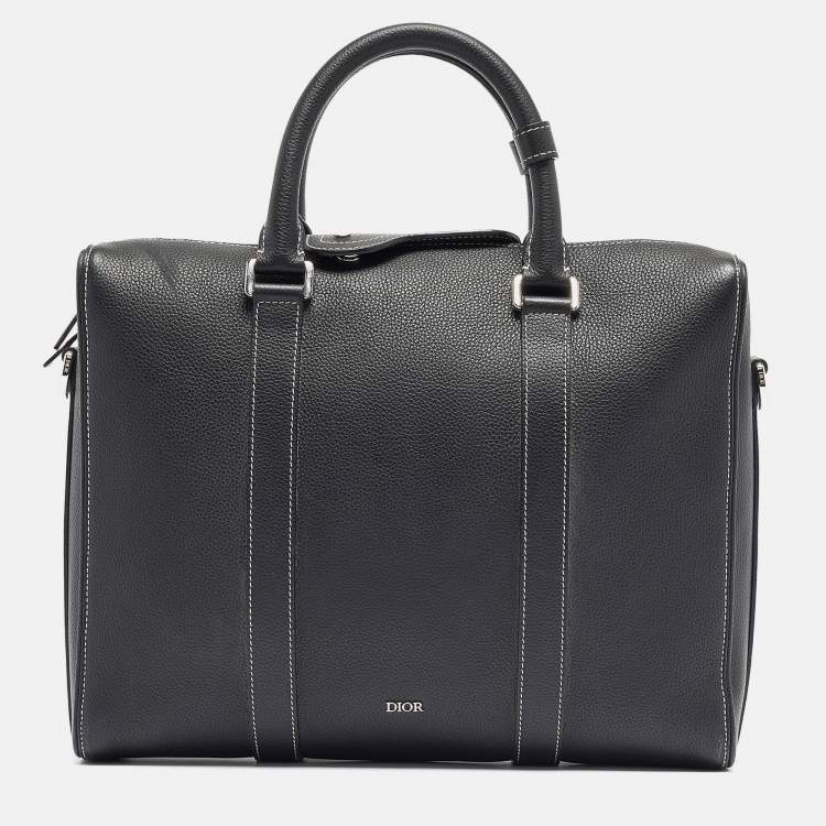 Pre Owned Dior Black Leather Lingot Briefcase Bag