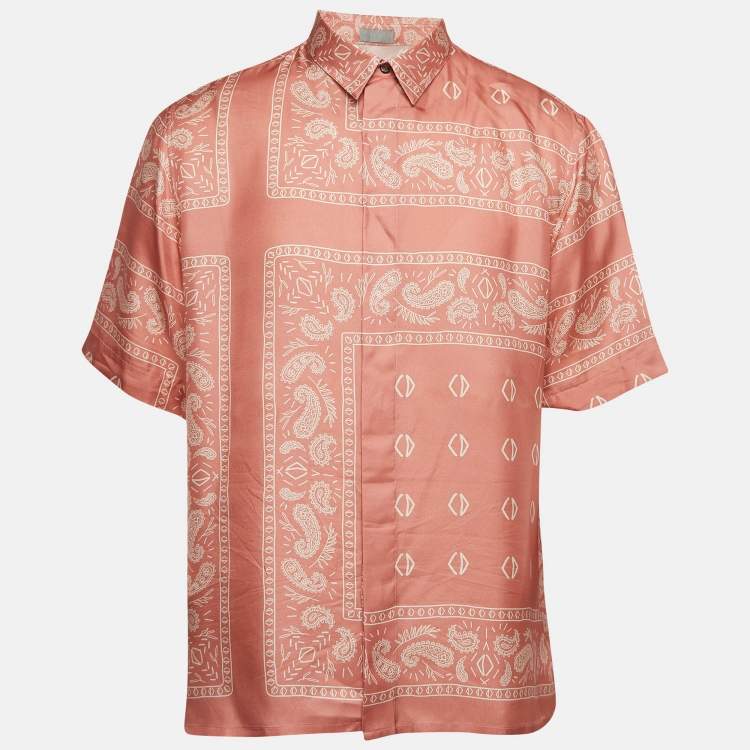 Pre Owned Dior Pink Printed Silk Buttoned Up Shirt XL