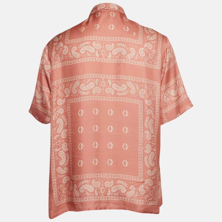 Pre Owned Dior Pink Printed Silk Buttoned Up Shirt XL