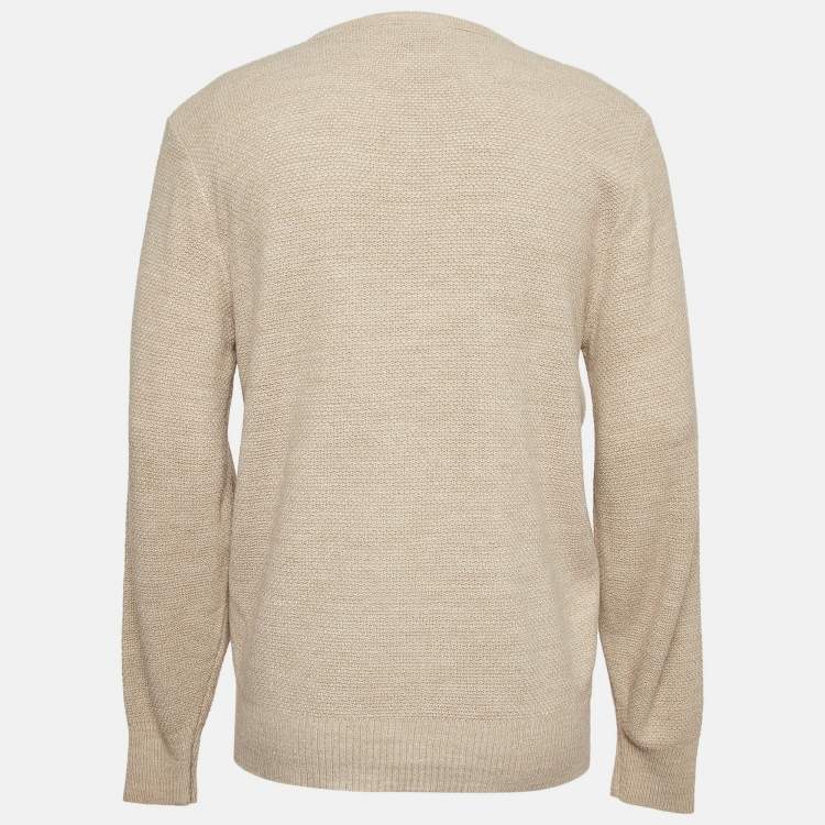 Pre Owned Christian Dior Beige Knitted V-Neck Sweater L