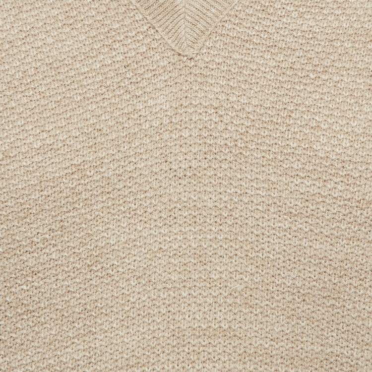 Pre Owned Christian Dior Beige Knitted V-Neck Sweater L