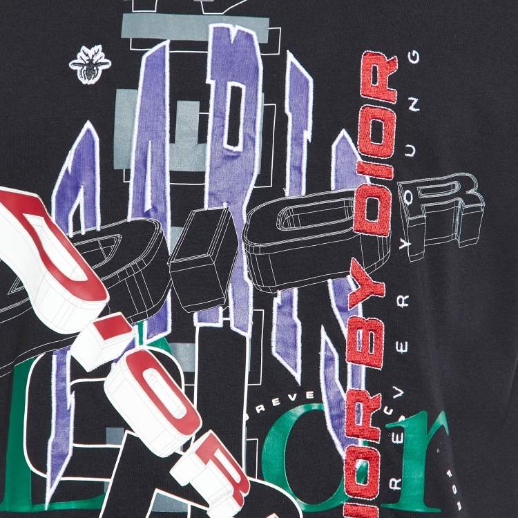 Pre Owned Dior Homme Black Printed & Embroidered Cotton Knit T-Shirt S