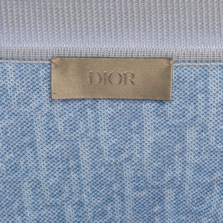 Pre Owned Dior Blue Oblique Patterned Cotton Knit Polo L