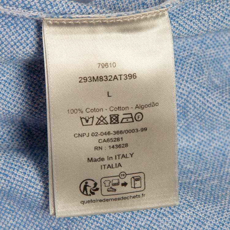 Pre Owned Dior Blue Oblique Patterned Cotton Knit Polo L