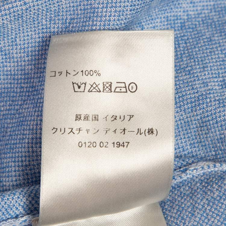 Pre Owned Dior Blue Oblique Patterned Cotton Knit Polo L