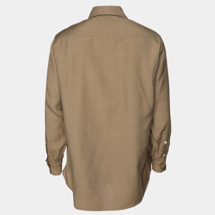 Pre Owned Dior Brown Linen Button Front Shirt L