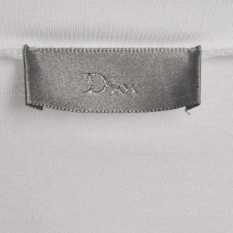 Pre Owned Dior White Embroidered Cotton Round Neck T-Shirt XL