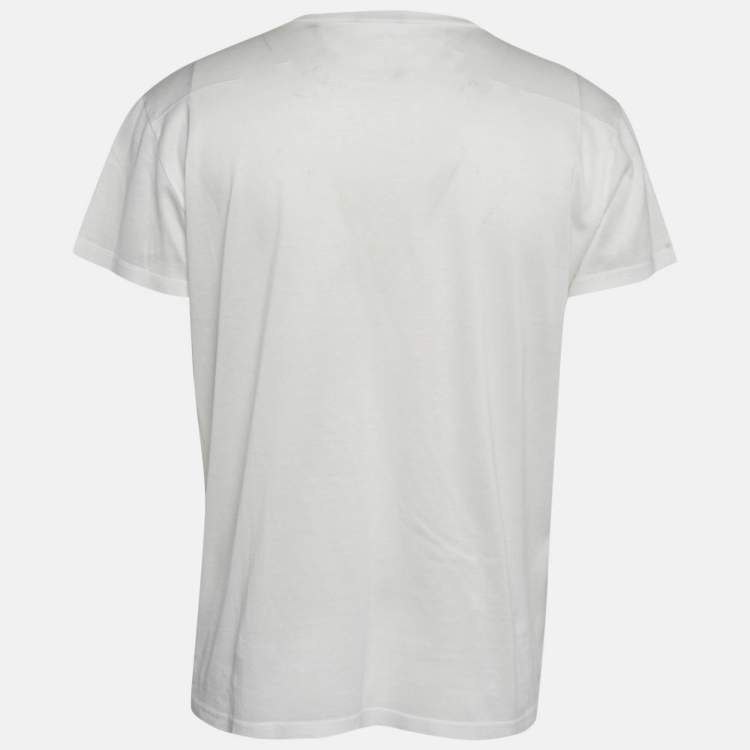 Pre Owned Dior White Embroidered Cotton Round Neck T-Shirt XL