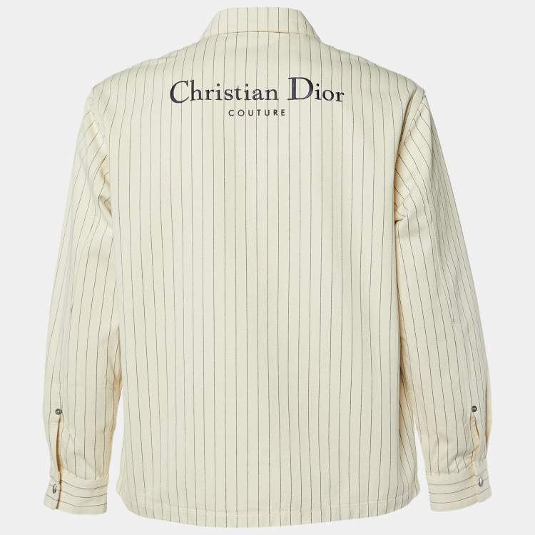 Pre Owned Dior Homme Cream Striped Cotton Button Front Jacket L
