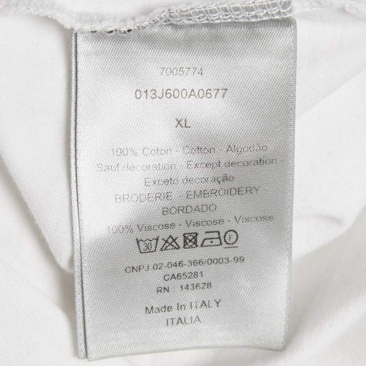 Pre Owned Dior White Logo Embroidered Cotton Half Sleeve T-Shirt XL