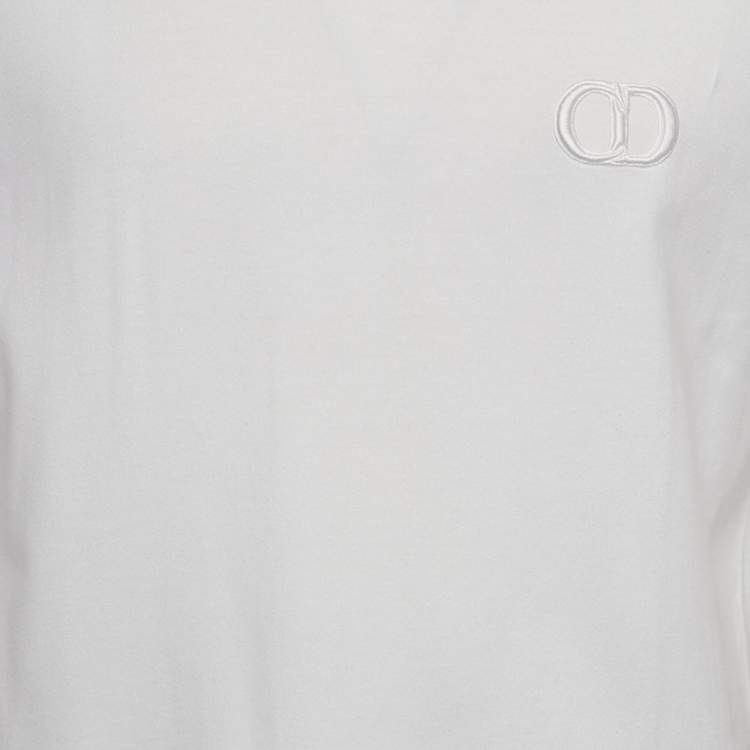 Pre Owned Dior White Logo Embroidered Cotton Half Sleeve T-Shirt XL