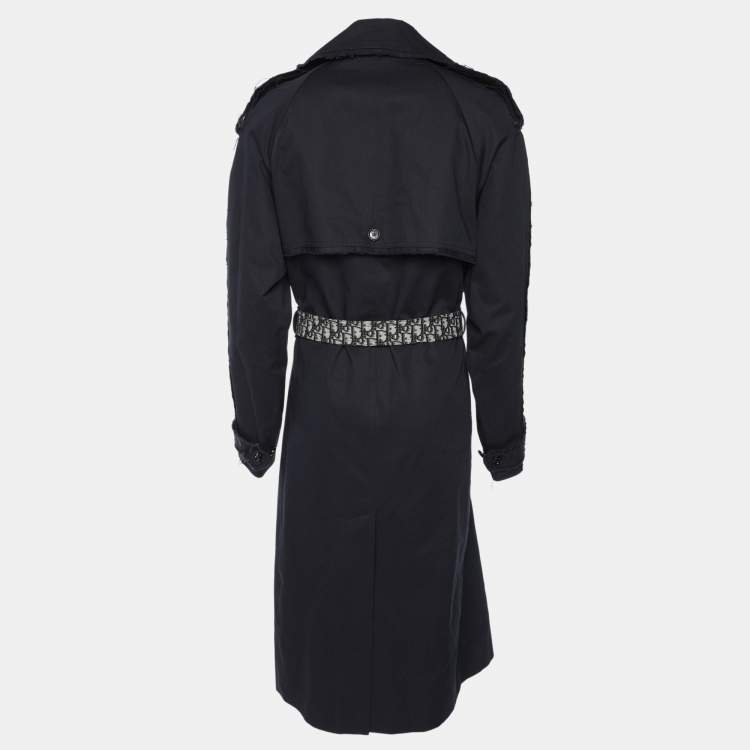 Pre Owned Dior Navy Blue Gabardine Double Breasted Belted Trench Coat L
