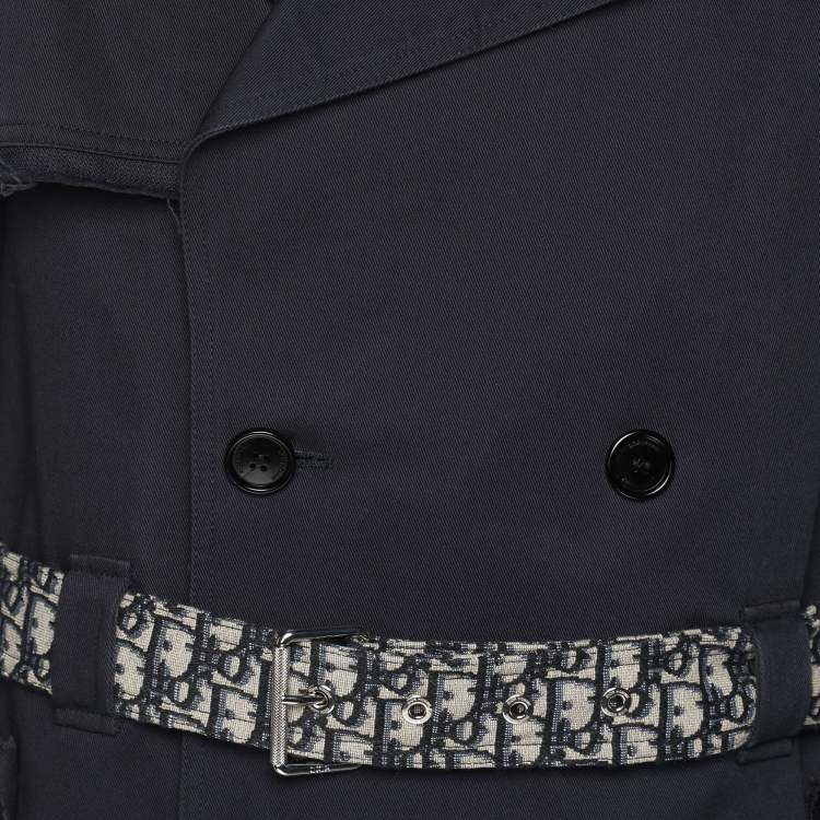 Pre Owned Dior Navy Blue Gabardine Double Breasted Belted Trench Coat L